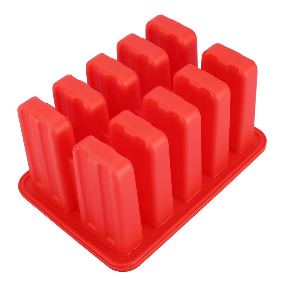 10 Cells Silica Gel Frozen Ice Cream Mold Popsicle Maker with 50 Sticks (Red)