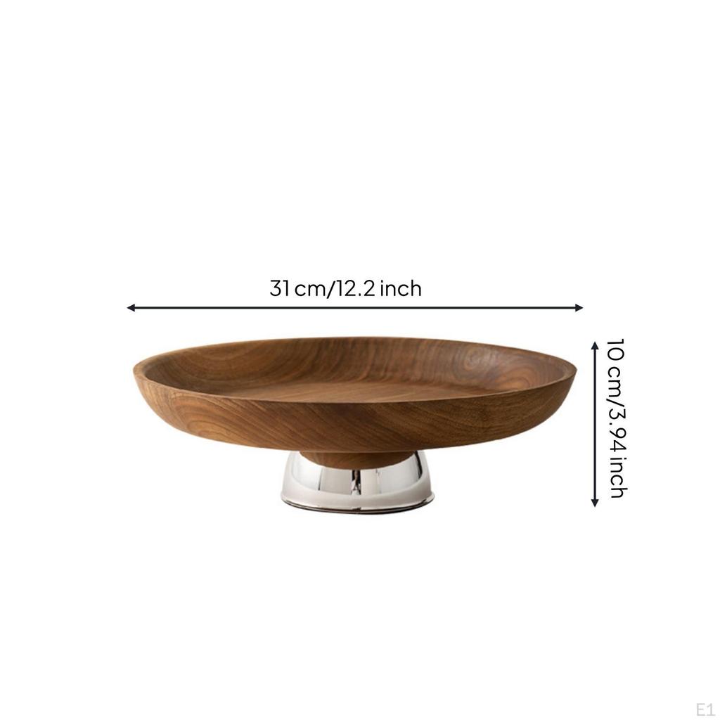 Fruit Tray with Pedestal Wooden Bowl Stainless Steel Footed Serving for Hosts, Dining