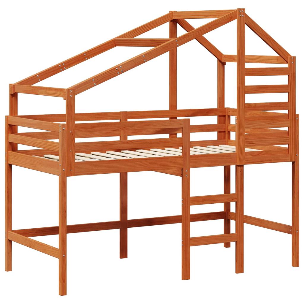 Loft Bed Frame Wax Brown 90 X 190 Cm Solid Pine Wood