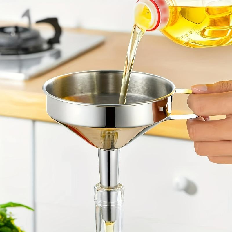 

Stainless Steel Funnel, With Detachable Filter, Used For Cooking Oil And Conveying Liquid And Powder, Metal Kitchen Funnel