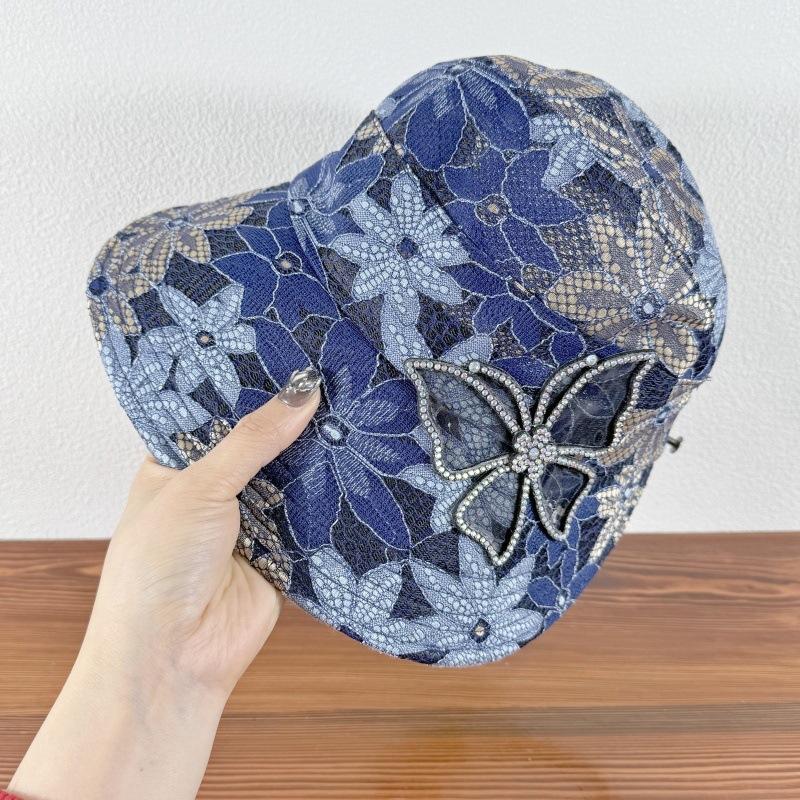

Весна и лето Корейская версия Женская дышащая шляпа от солнца Кружева Стразы Бабочка Шляпа Сетка Дышащая Защита от Солнца one size синий