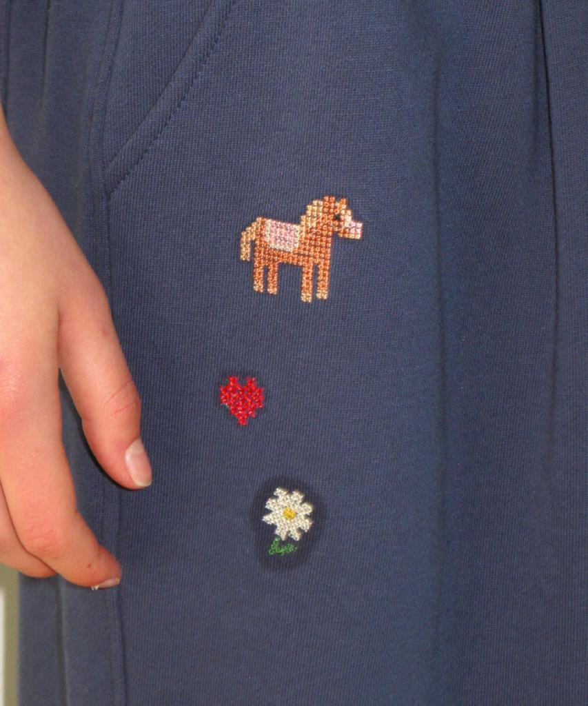 RONRON Pony Cat Embroidery Wide Sweat Pants Navy
