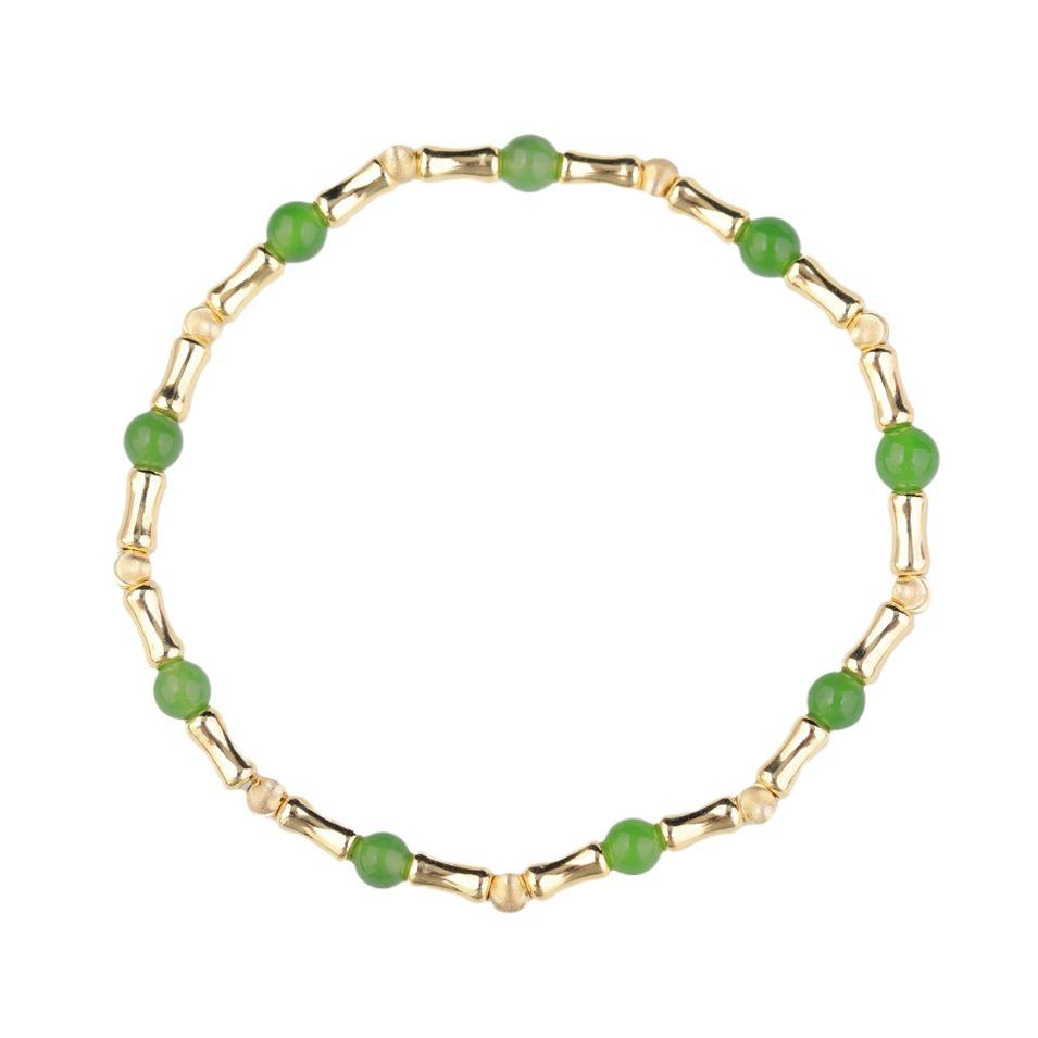 Bracelet Plaqué Or Argent 925 Bambou & Perles Jaspe 4mm avec Jade Hetian pour Femmes
