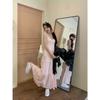 2026 Summer Pink Suspender Skirt Women's Spring Summer Seaside White Dress Sweet Cake Long Dress Waist Skirt