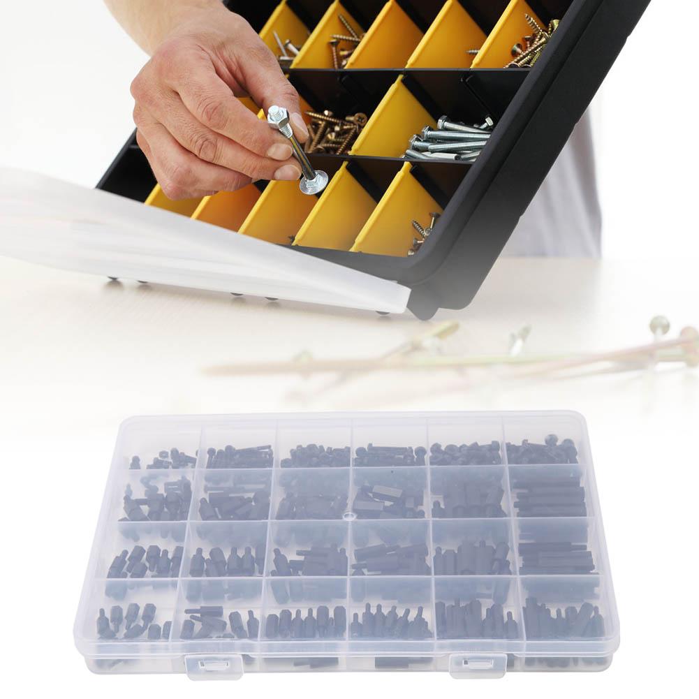 360Pcs M2 M2.5 M3 Black Nylon MalE Female Hex Standoff Spacer Screw Nut Assortment Kit