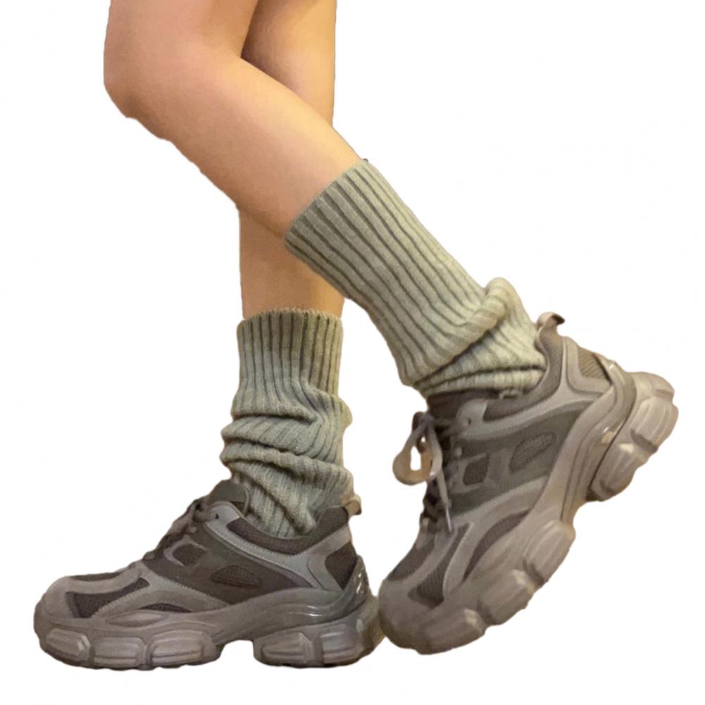 

1 Pair Winter Calf Covers Knitted Anti-slip High Elasticity JK Lolita Style Solid Color Piled Socks Elastic Thickened Daily Wear сірий