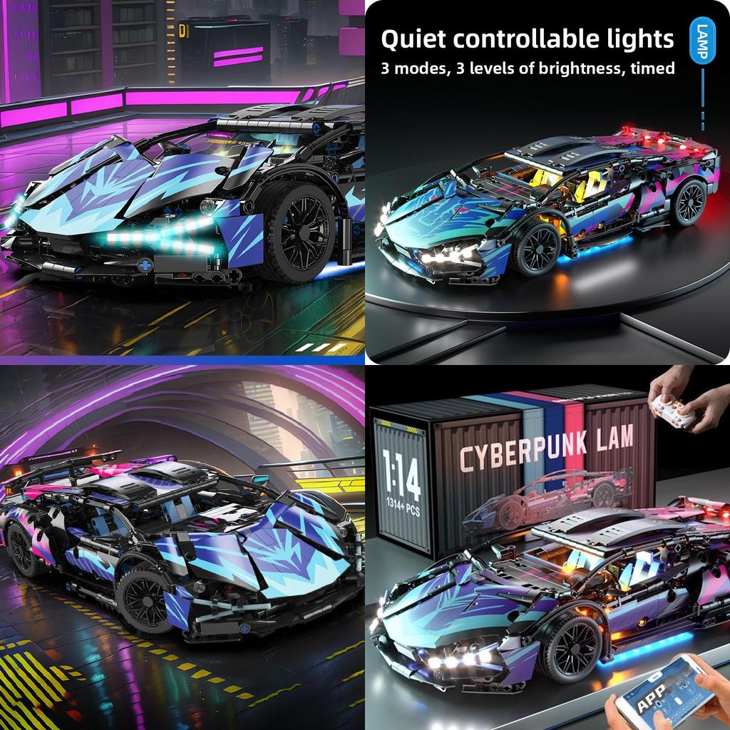 Compatible Cyberpunk Lamborghini Rc Car Building Toy With 800 Abs Plastic Pieces For Kids