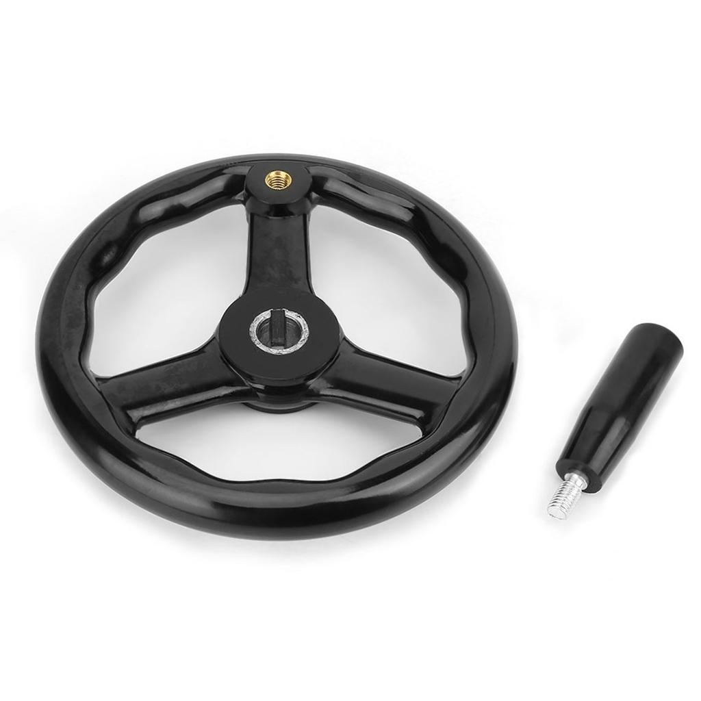 200*18mm Black Anti Slip Bakelite 3 Spoked Lathe Handwheel with Handle for Machine Tool