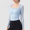Women's Padded Long Sleeve Yoga Shirt, Crop Top, Sexy Mesh Gym Shirt, Running Workout T-shirt, Fitness Sports, Pilates Wear