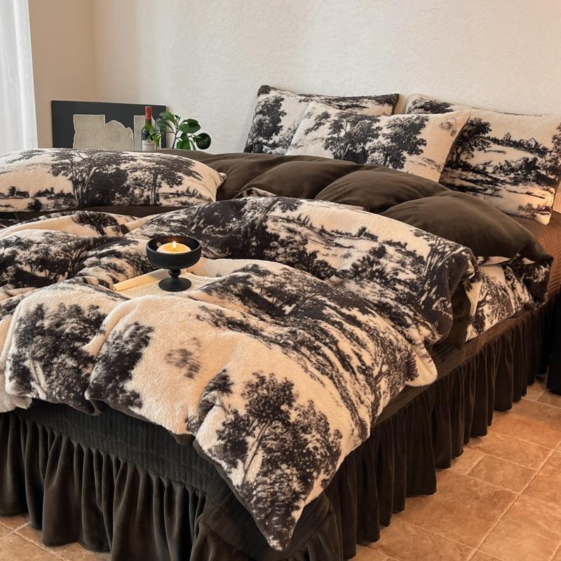 2025 Merlad Double-Sided Furry Velvet Bedspread & Sheet Set