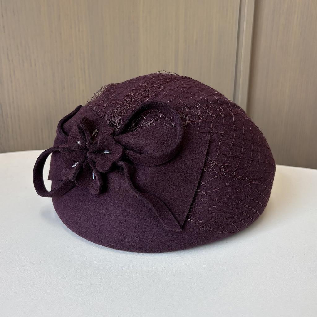 French Elegant British Retro Mesh Bud Hat Wool Top Hat Wedding Dress Banquet Bridal Headgear Stewardess Hat