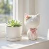 1/2Pcs Ceramic Bow Cat Figurine, Sitting Kitten Statue with Flower Decor, Mini Animal Desktop Ornament for Home Office