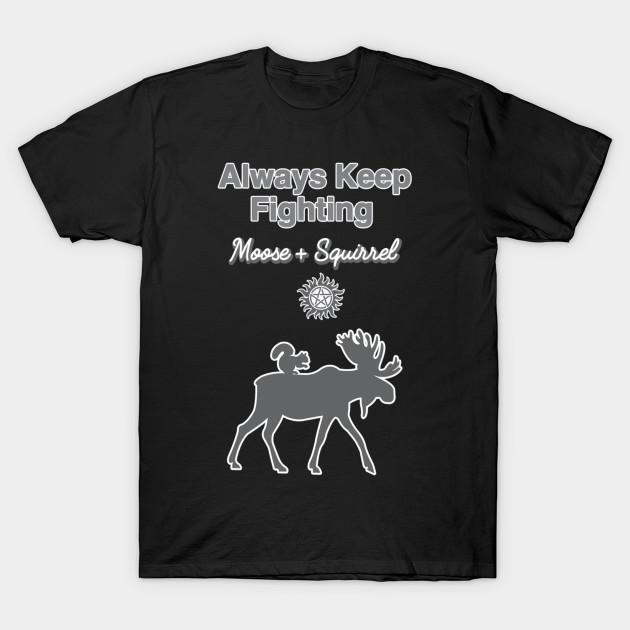 Men Black Print T-shirt Always-Keep-Fighting-Moose-And-Squirrel-In-Grays No-Cut Transfer Paper Print Cotton Tshirt 2XL чёрный