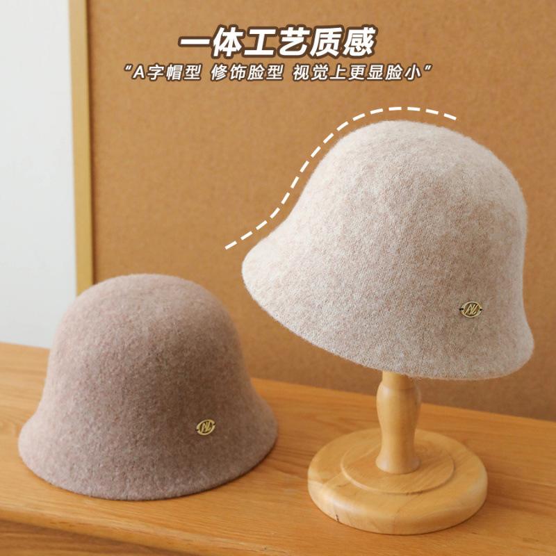 Uncle Stubble Autumn and Winter Wool Bucket Hat Femininity Elegant Plain Basin Hat Shows Small Face High-end Wool Felt