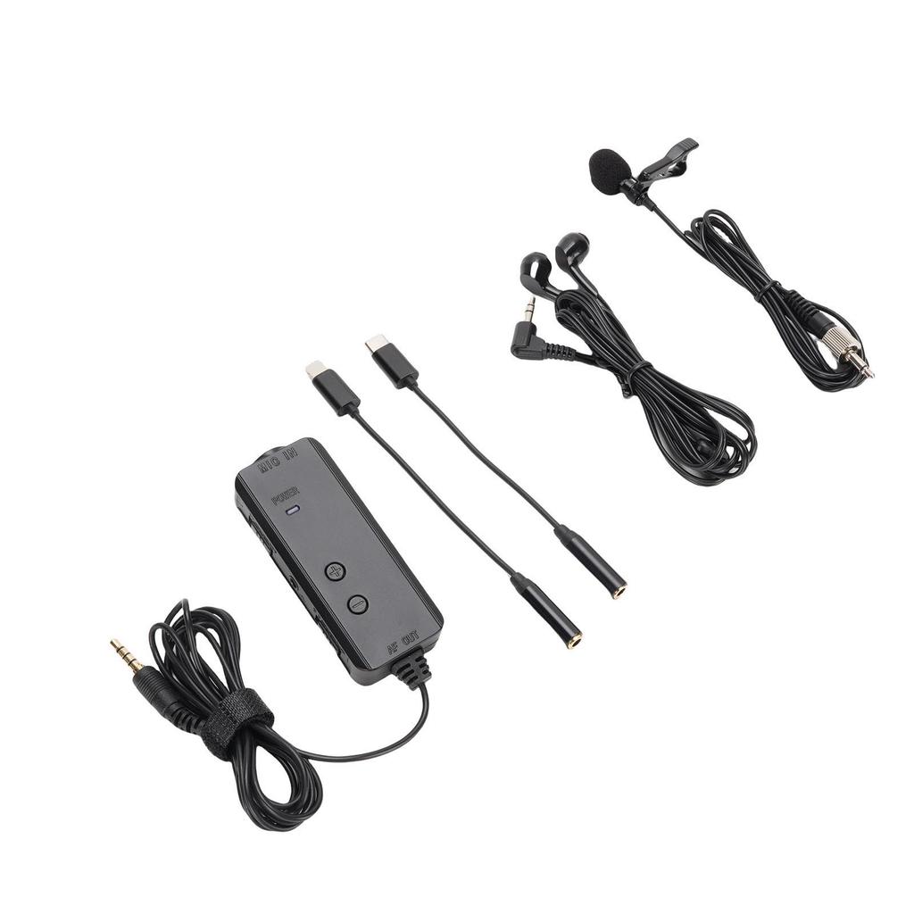 Lavalier Lapel Microphone Plug and Play Microphone Amplifier Clip on Mic with Monitoring Headphones for Video Recording