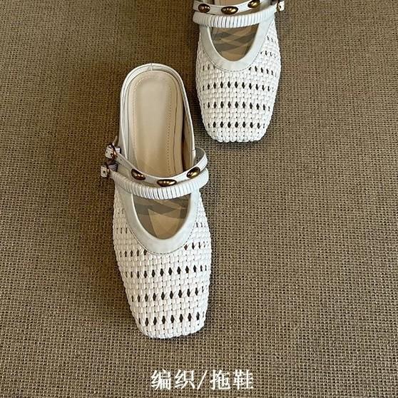 Spot model~ French retro inner height increase 5cm bag head half slippers women's outer wear temperament woven hollow Muller sandals