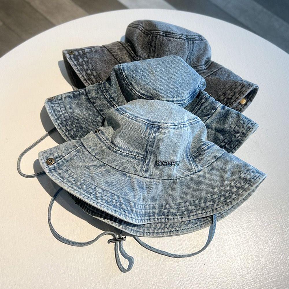 Portable Sun Protection Denim Cloth Bucket Hat Anti-UV Retro Cowboy Hat Casual Breathable Mountaineering Caps Camping Hiking