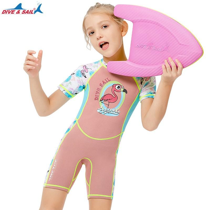 Children's Diving Suit 2MM One-piece Short-sleeve Sunscreen Swimsuit Girls With Thickened Warm Snorkeling Surfer