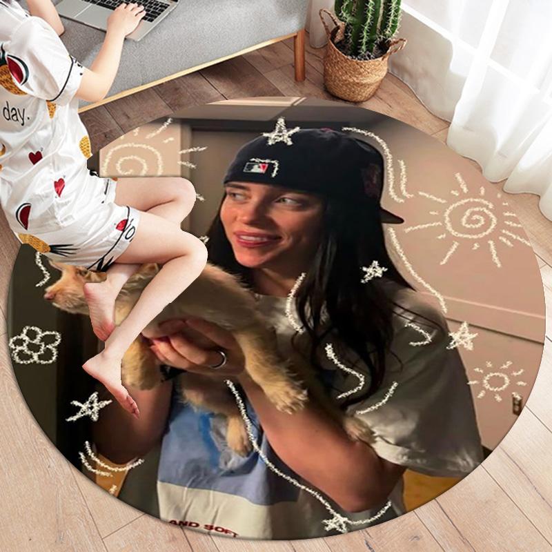 Στρογγυλό Χαλί Billie Eilish,Χαλί για Σαλόνι Υπνοδωμάτιο Καναπέ Παιδικό Δωμάτιο Διακόσμηση,Αντιολισθητικό Πατάκι Δαπέδου