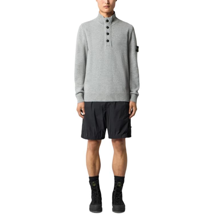 Stone Island Logo Sleeve Badge Solid Color Knit Sweater Men sweater Gray L2S155100040S00A3V0M60