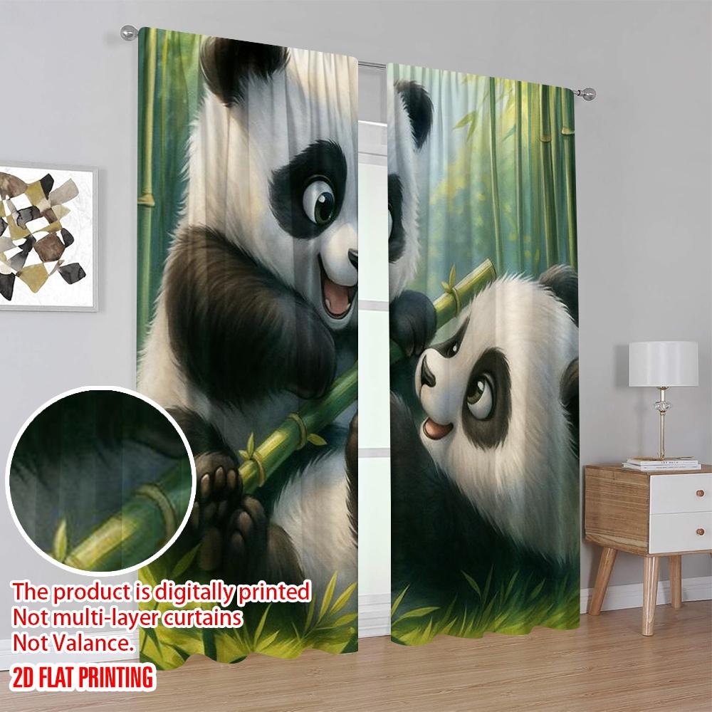 2 Stück, 2D-Flachdruck Moderne Vorhänge Panda Spielzeit Strapazierfähiges Polyester (ohne Stange) Feiertags-Perfekt für Schlafzimmer & Wohnzimmer