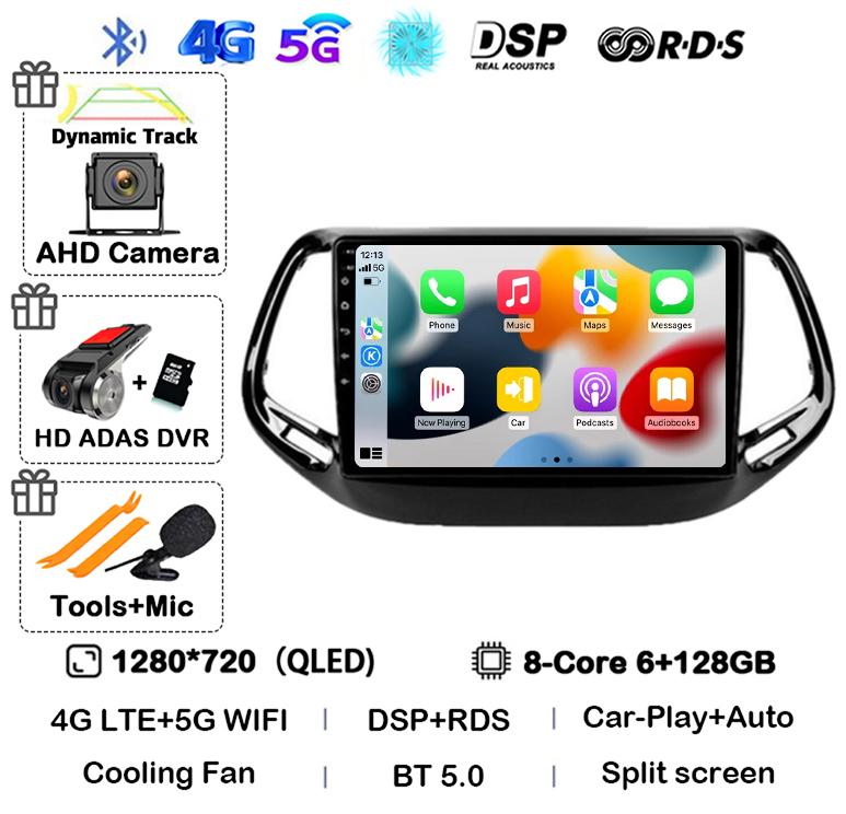 Android 14 Carplay Auto Car Radio For Jeep Compass 2017 2018 2019 GPS Navigation Stereo Multimedia Video Player 360 Camera WIFI