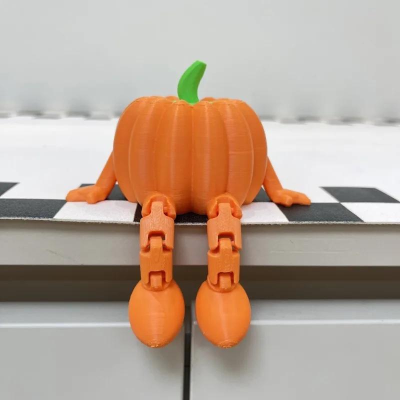 3D Articulated Sitting Posture Pumpkin Model Flexible Joints Poseable Halloween Decor Ornament Ideal Party Decoration Gift
