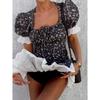 Elegant French Lace Floral Dress Spring And Summer Woman Square Neck Commute Soft Home Travel Casual High Waist Dress