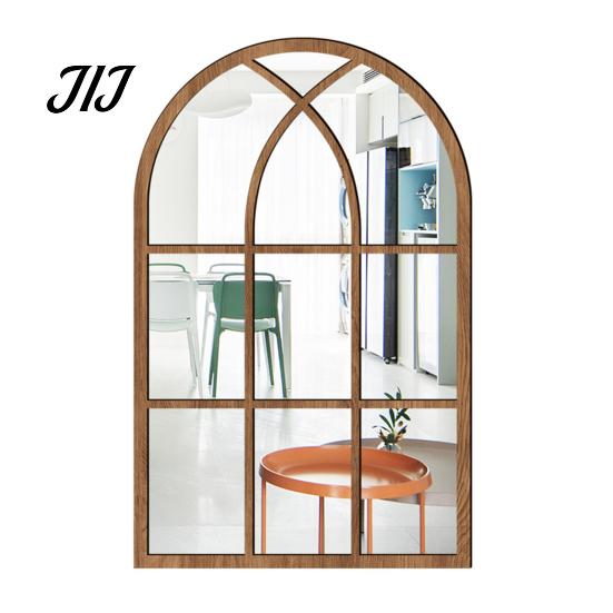 Arched Wall Mirror Stickers Window Decor, Wooden Frame Acrylic Fake Mirror, Minimalist Arch Self-Adhesive Windowpane Sticker for Living Room