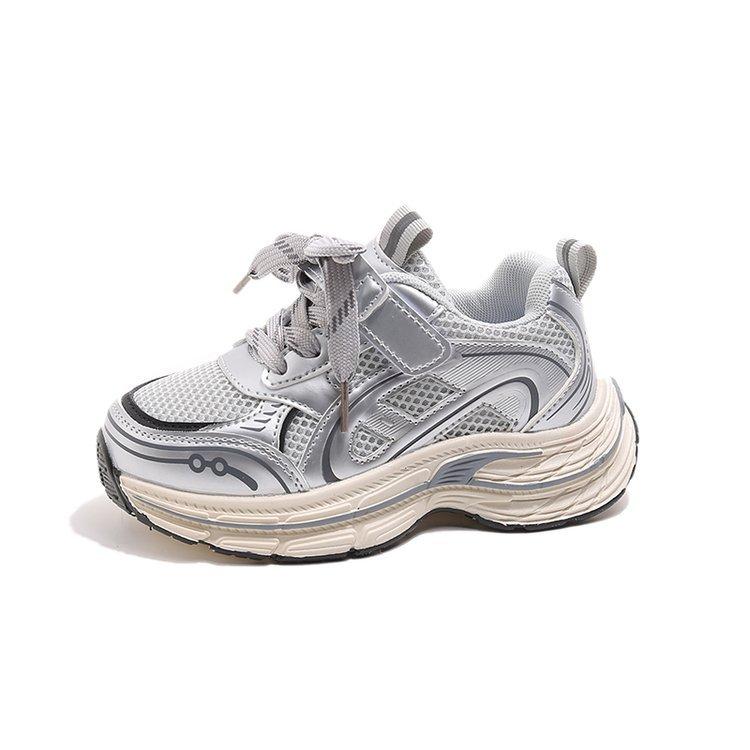 

Girls dad shoes 2025 spring new children s sports shoes spring soft-soled Korean version classmates lightweight boys net shoes 36 серебряный