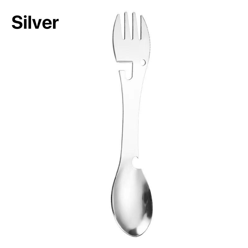 5 In 1 Multitool Stainless Steel Fork Spork Spoon Cutlery Flatware Utensil Portable Camp Multi Tool Bottle Opener Can Opener