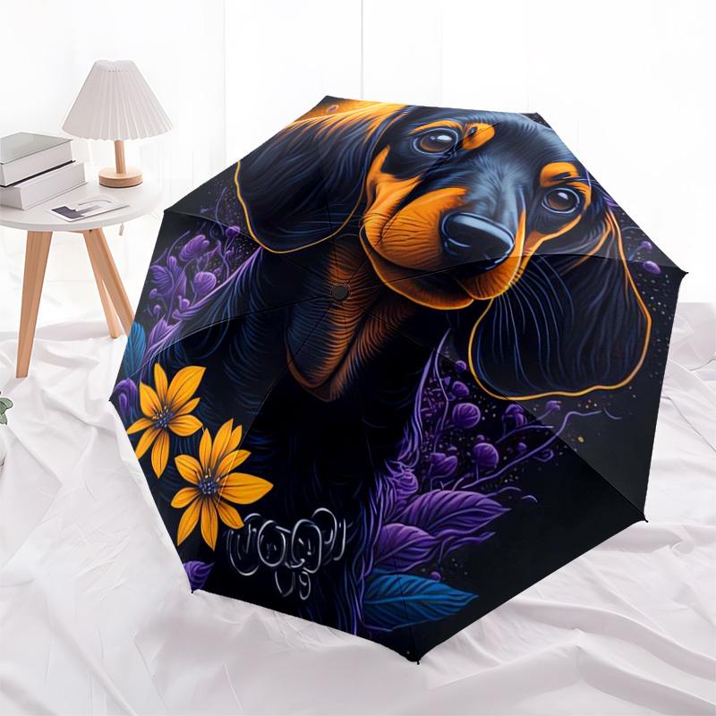 1 Stück Dackel Blumen Nacht Kunstwerk Regenschirm mit Kunststoffgriff, Geeignet für Alle Jahreszeiten Zuhause Reise Outdoor RegenschirmDD331