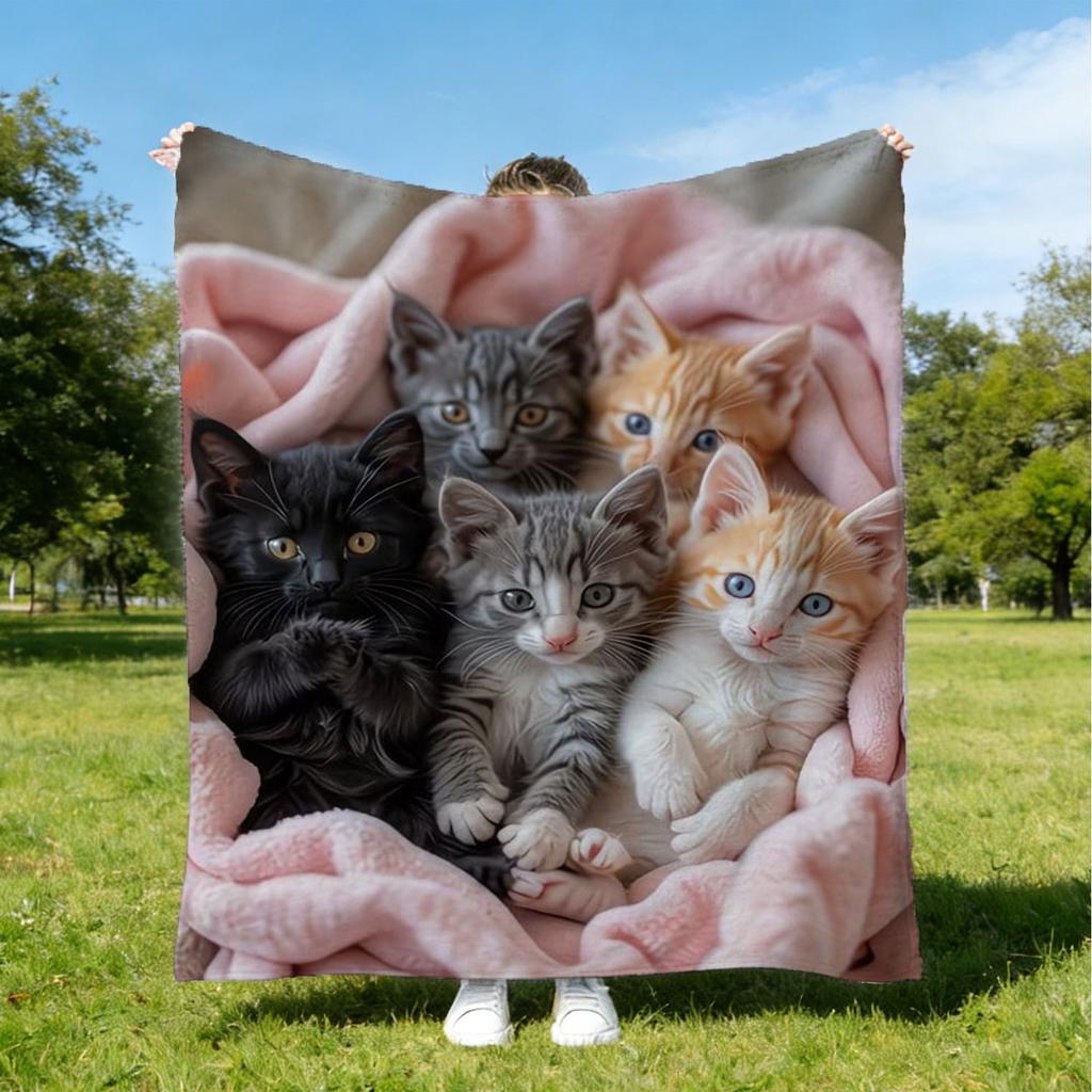 Cute Kitten Print Soft Warm Throw Blanket, Cozy Lightweight Blankets for Bed Sofa Office Travel Camping, All Season Gift, 1PC