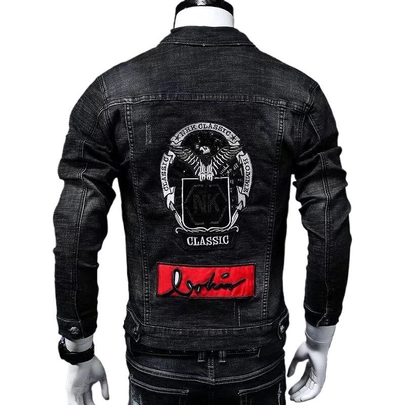 Men's European Retro Slim Stretch Denim Jacket - 2022 Spring/Autumn Trend, Embroidered Design