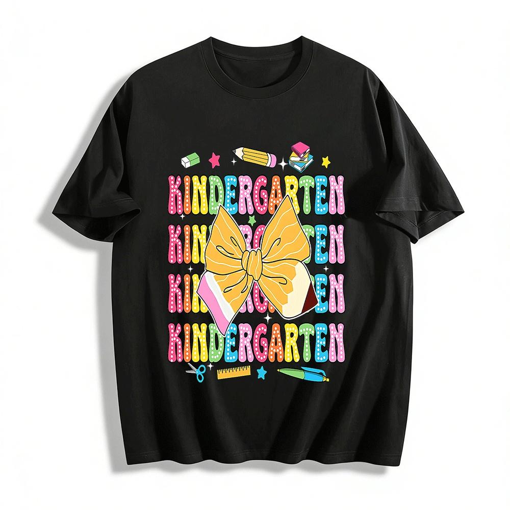 

Kindergarten Pencil Bow Print Kids Back to School Top Pure cotton T-shirt XXS