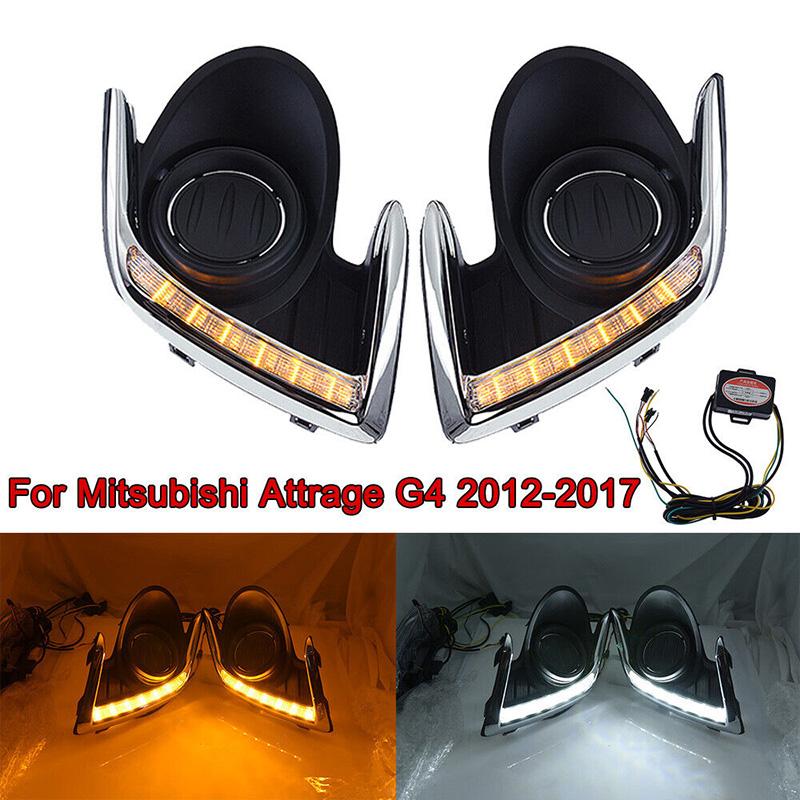 

Светодиодные противотуманные фары DRL для Mitsubishi Attrage Mirage G4 2012-2017, белые и желтые дневные противотуманные фары, указатель поворота автомобиля