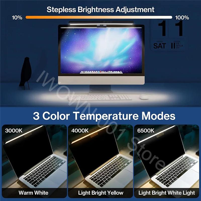 33cm LED Desk Lamp LED Computer PC Monitor Screen Light Bar Stepless Dimming Reading USB Powered Hanging Table Lamp