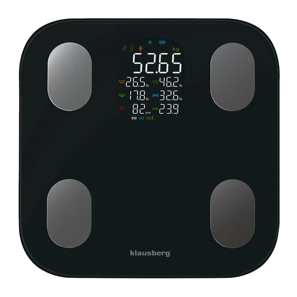 Waga łazienkowa z pomiarem tkanki tłuszczowej i składu ciała, Smart, BT,  KLAUSBERG KB-7854 czarna