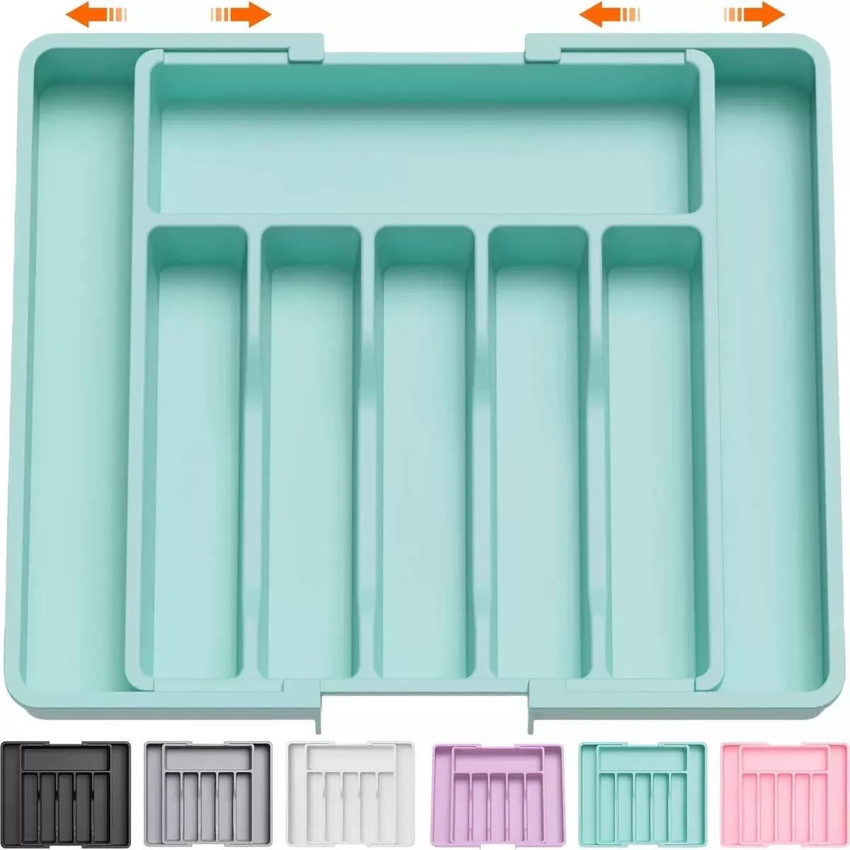 

Knife Fork Storage Box Adjustable Kitchen Organizer Tray Plastic Multifunctional Drawer Organizer for Kitchen Counter Utensils зелёный