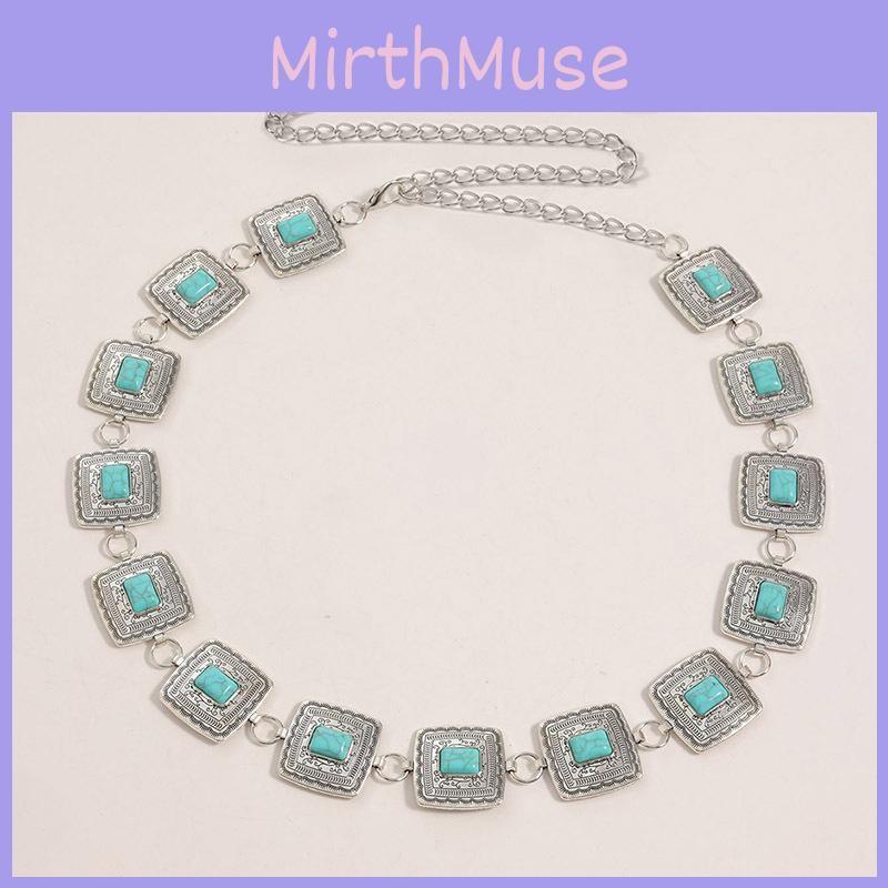 Style Bohemian Waist Chain With Turquoise Carved Floral Design Accessory Women