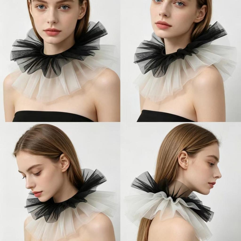Zweifarbiger Tüll-Rüschenkragen Abnehmbares Netz-Jabot Halsrüsche Cosplay Kostümzubehör