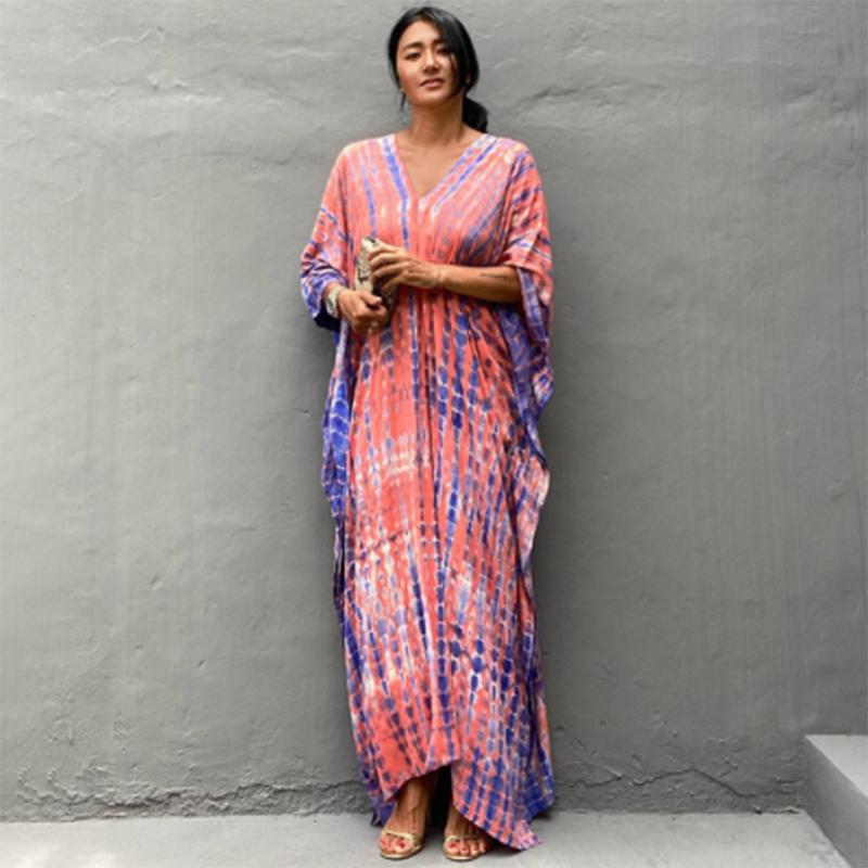 Šaty Bohemian Beach Kaftan pro ženy Barva na kravatu Letní Maxi Župan Letní Plavky Přikrývky Sváteční plavky
