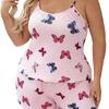 Summer Slim Butterfly Print Camisole Shorts Pajama Suit Plus Size Homewear