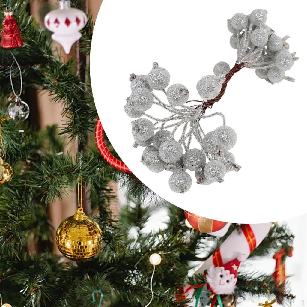 40 Köpfe Künstliche Frosted Holly Beeren Blumenarrangement Gefälschte 20 Draht für Party Handwerk