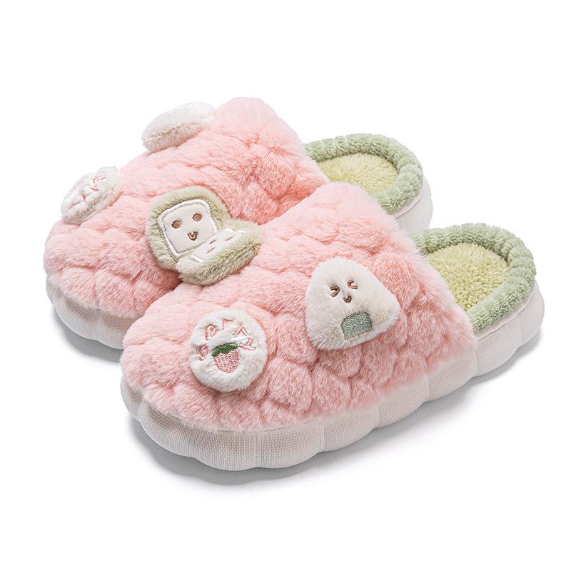Cute plush slippers winter 2025 new home indoor warm plush cotton slippers non-slip soft bottom