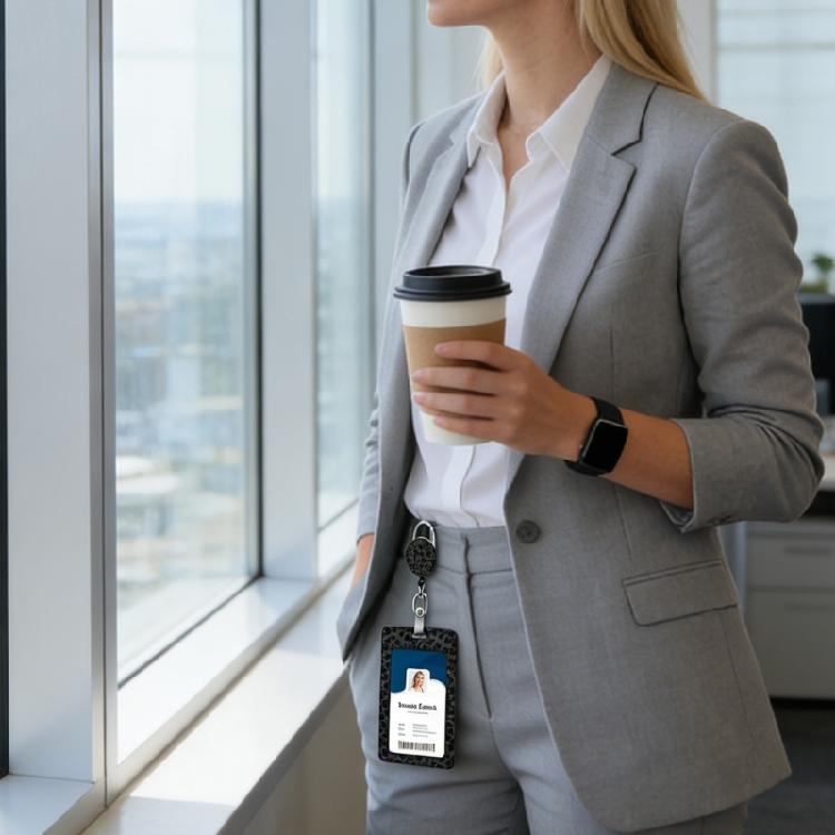 Leopards Retractable Badge Holder Waterproof ABS Card Holder With Retractable Lanyard For Corporate Business Employee
