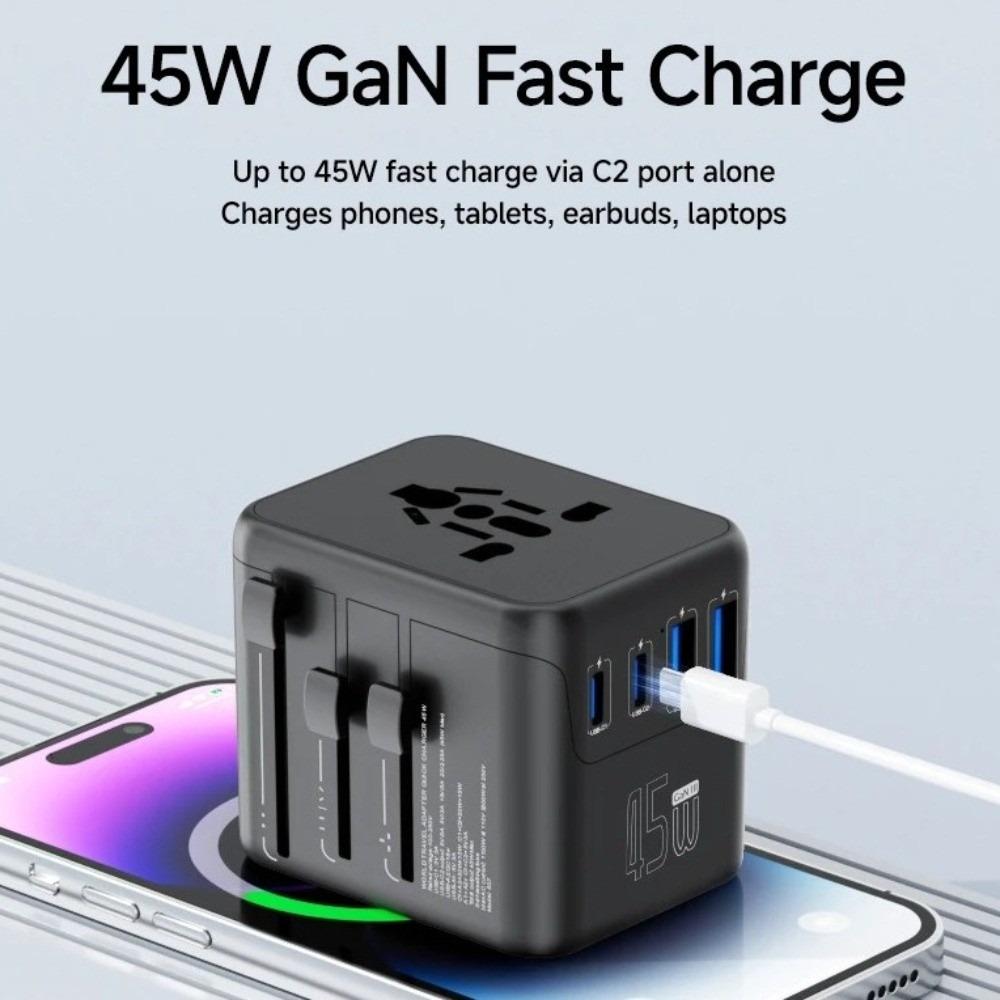 Compact Universal Travel Adapter GaN Multi-Port Charging Station  Worldwide Travel