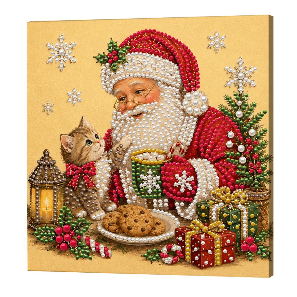 Christmas DIY Pearl Bead Art Painting Kit 20x20cm with Wooden Stretcher Frame Self-Adhesive Craft Set