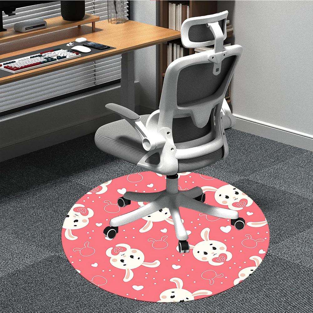 1pc Rabbit Heart Pattern Carpet for Office Non Slip, Round Carpet, Soft & Comfortable, Carpet for Office, Lightweight Round Floor Mat