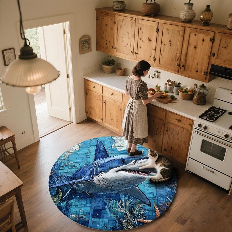 Shark,Round Area Rug,Carpet Rug for Living Room Bedroom Sofa Playroom Decor,Non-slip Floor Mat